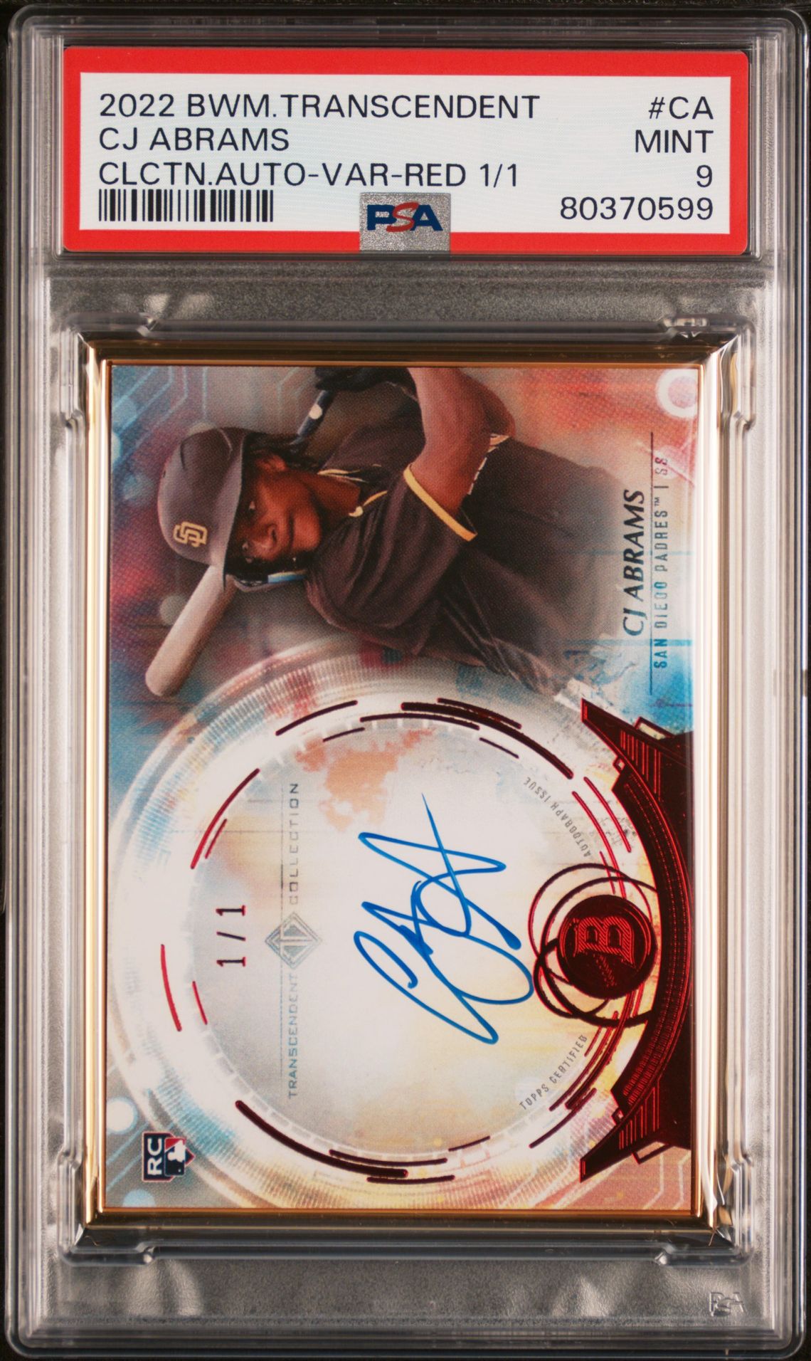 Baseball Bowman Cj Abrams 2022 Bowman Transcendent Rookie Autograph Red #'D 1/1 PSA 9