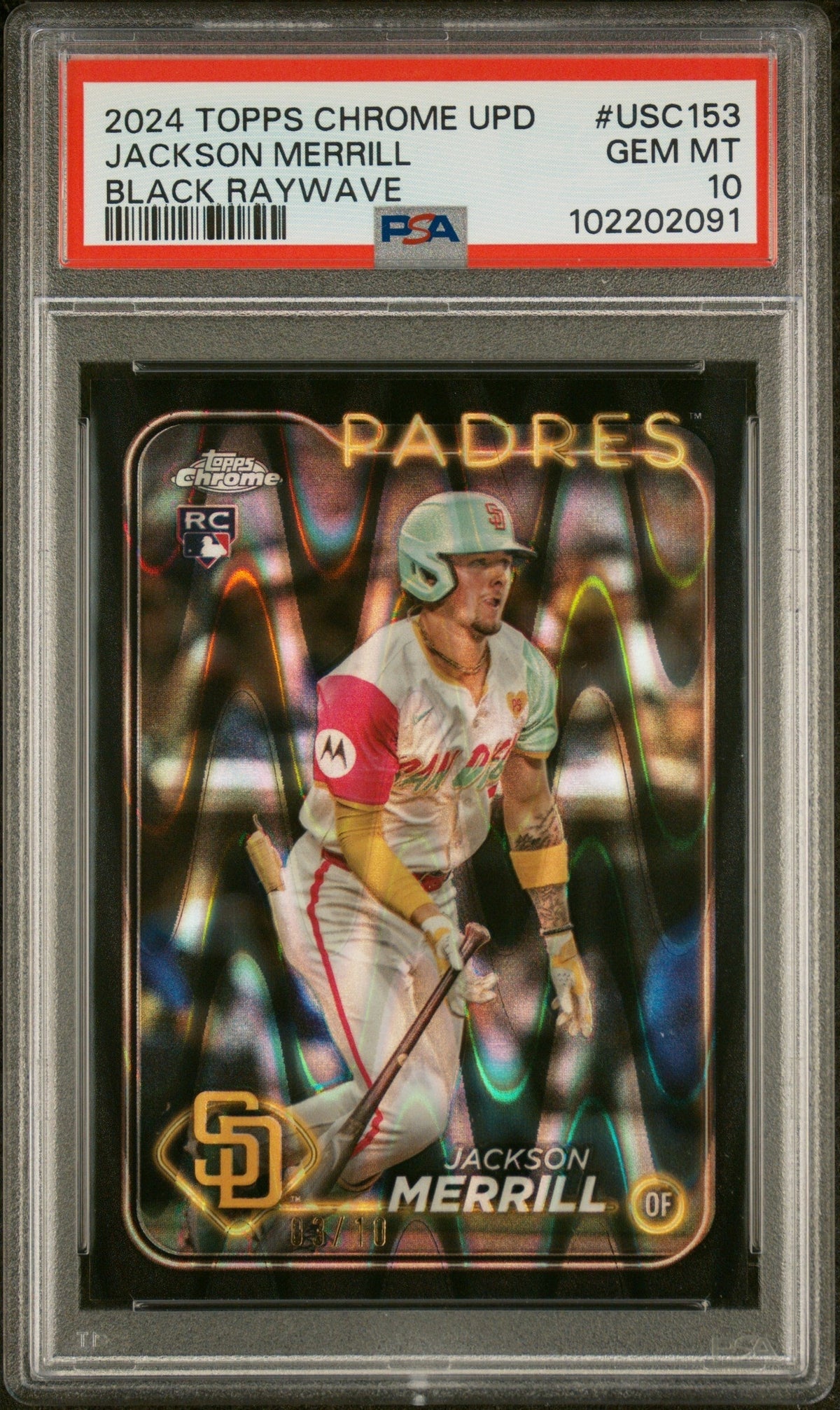 Baseball Topps 2024 Topps Chrome Update Black Raywave Jackson Merrill #Usc153 Rc /10 PSA 10