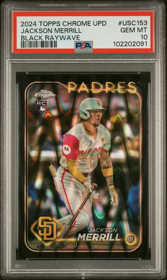 Baseball Topps 2024 Topps Chrome Update Black Raywave Jackson Merrill #Usc153 Rc /10 PSA 10