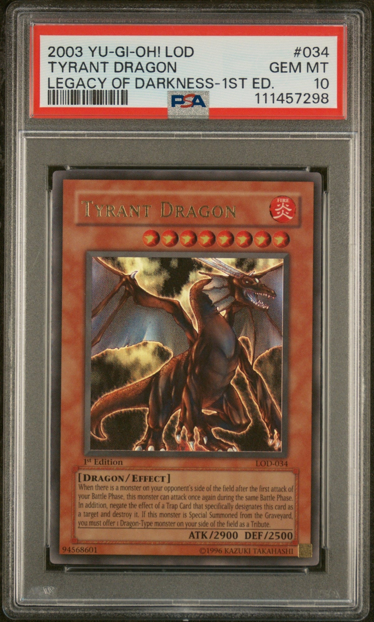 Pokémon Panini 2003 Yu-Gi-Oh Legacy Of Darkness 1st Edition Tyrant Dragon UR #Lod34 PSA 10