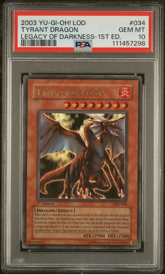 Pokémon Panini 2003 Yu-Gi-Oh Legacy Of Darkness 1st Edition Tyrant Dragon UR #Lod34 PSA 10