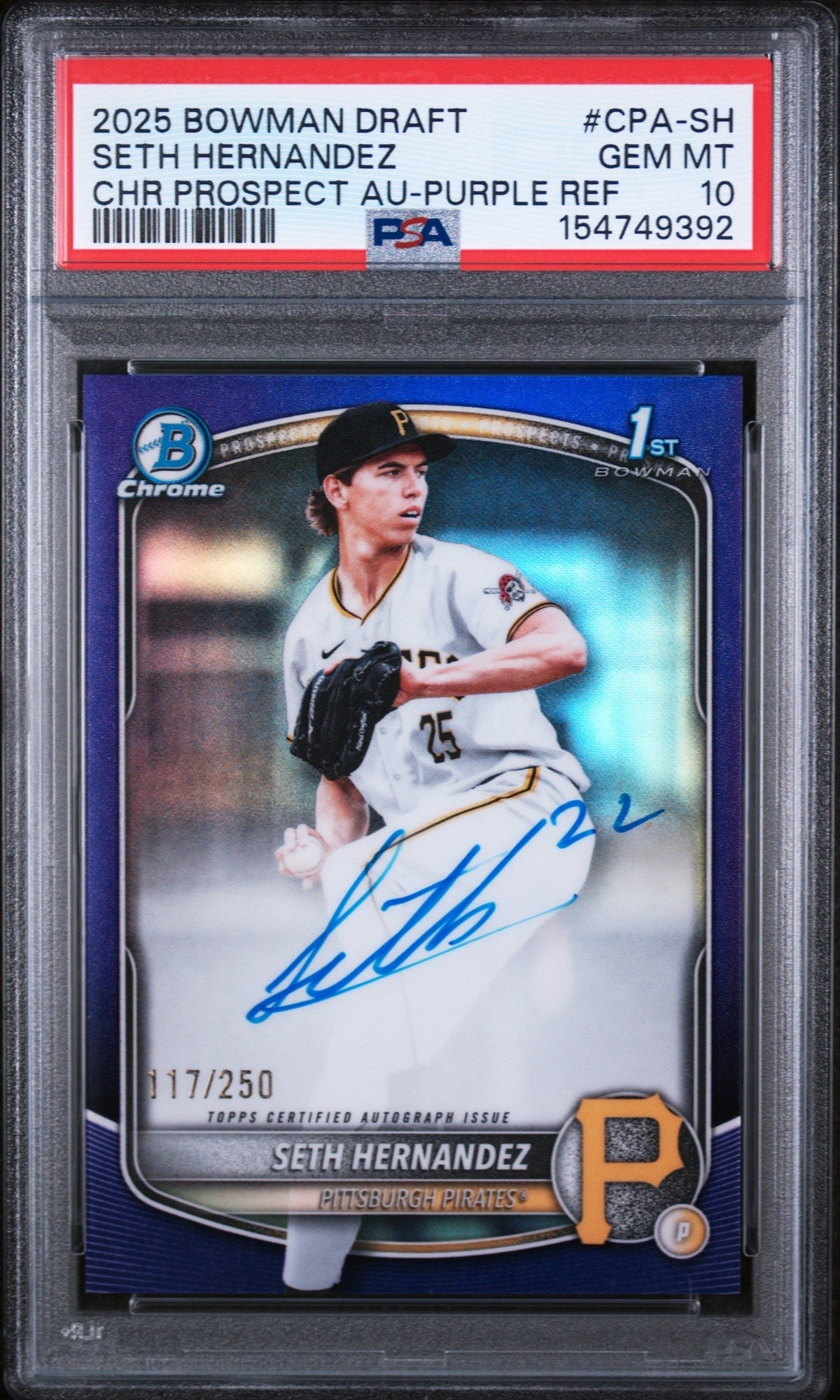 Baseball Bowman 2025 Bowman Chrome Draft Autographs Purple Refractors Seth Hernandez #Cpash /250 PSA 10