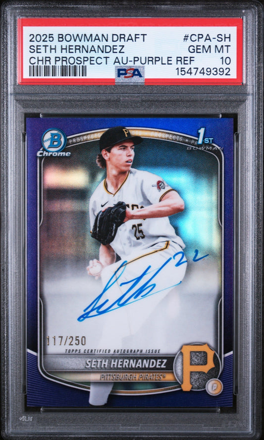 Baseball Bowman 2025 Bowman Chrome Draft Autographs Purple Refractors Seth Hernandez #Cpash /250 PSA 10