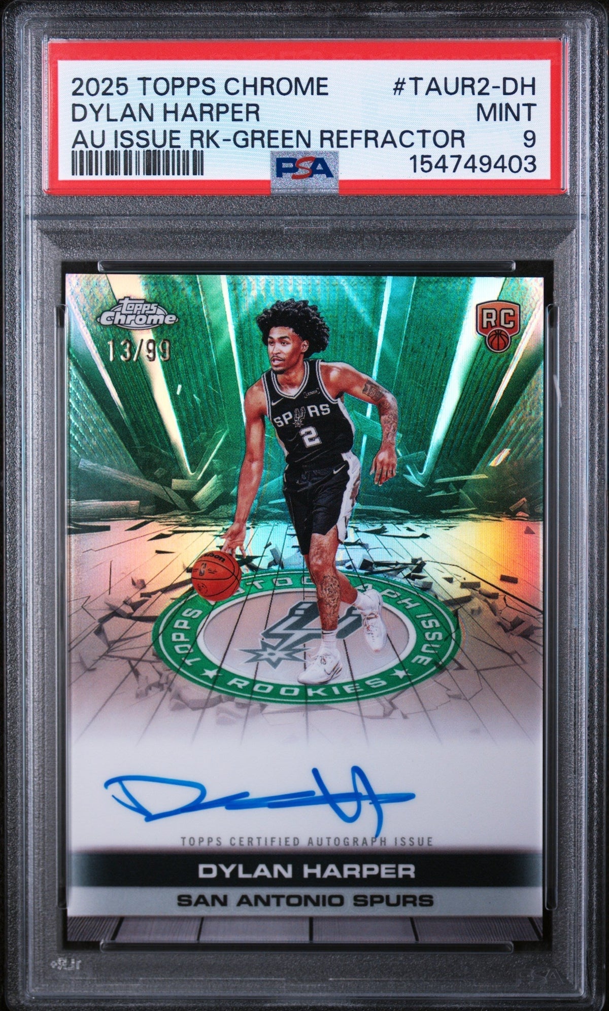 Basketball Topps 2025 Chrome Autograph Issue Rookies Green Refractors Dylan Harper #Taur2dh /99 PSA 9