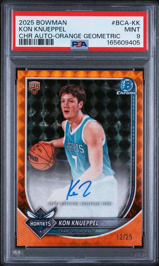 Basketball Bowman 2025 Bowman Chrome Rookie Autograph Orange Geometric Refractor Kon Knueppel #Bcakk /25 PSA 9