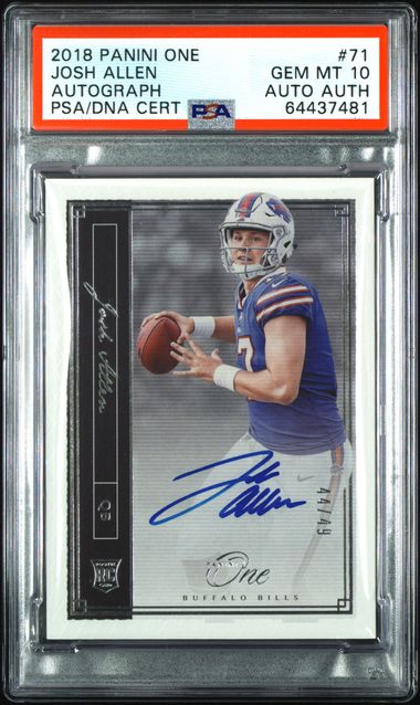 Sports Panini Josh Allen 2018 Panini One Autograph Rc #'D 44/49 PSA 10 Auto Auth.