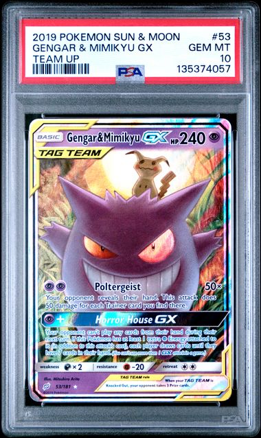 Pokémon Gengar & Mimikyu GX PokéMon Team Up Ultra Rare #53/181 PSA 10