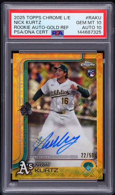 Baseball Topps Nick Kurtz 2025 Topps Chrome Logofractor Autograph Gold Ref. Rc #'D 22/50 PSA 10 Auto 10