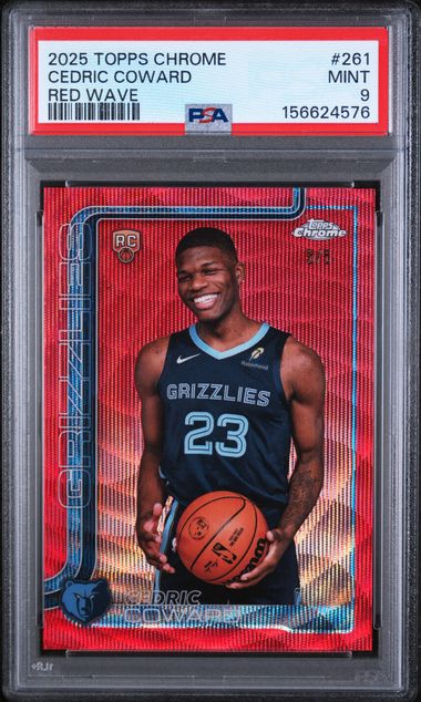 Basketball Topps Cedric Coward 2025 Topps Chrome Rookie Red Wave Refractor #'D 5/5 PSA 9