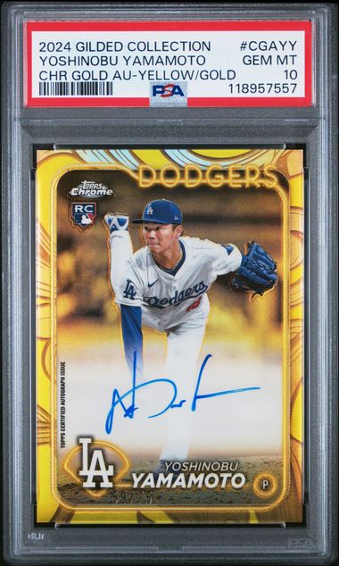 Baseball Topps Yoshinobu Yamamoto 2024 Topps Gilded Collection Autograph Rookie Card #'D 59/75 PSA 10