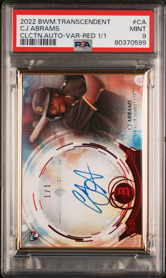 Baseball Bowman Cj Abrams 2022 Bowman Transcendent Rookie Autograph Red #'D 1/1 PSA 9
