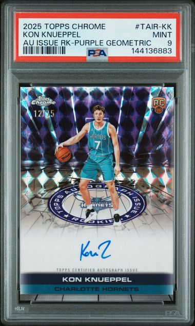 Basketball Topps Kon Knueppel 2025 Topps Chrome Autograph Issue Rookie Purple Geometric #'D 12/75 PSA 9