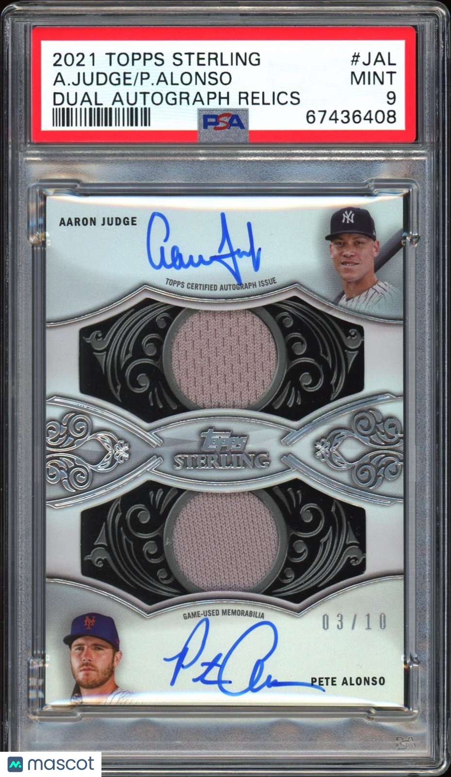 Sports Topps 2021 Topps Sterling Dual Autograph Relics A. Judge P. Alonso #Jal 03/10 PSA 9
