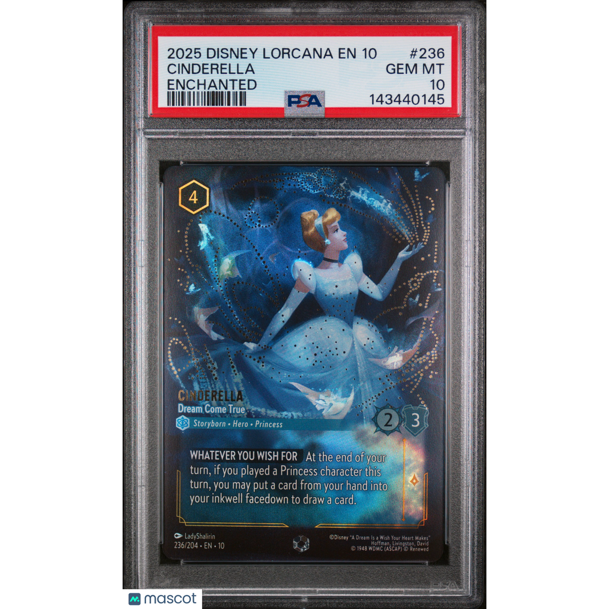 Pokémon 2025 Disney Lorcana En 10-Whispers In The Well Cinderella #236 Enchanted PSA 10