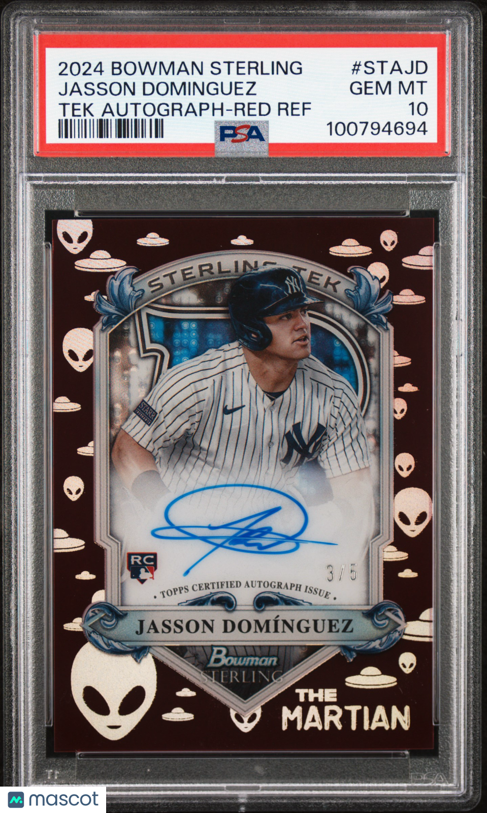 Baseball Bowman 2024 Bowman Sterling Tek Auto Jasson Dominguez #Stajd Red Ref 3 / 5 PSA 10