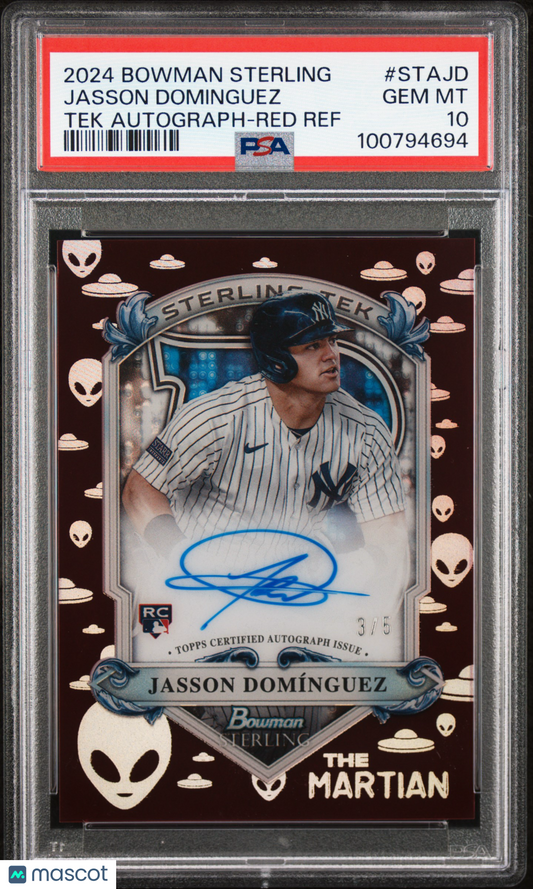 Baseball Bowman 2024 Bowman Sterling Tek Auto Jasson Dominguez #Stajd Red Ref 3 / 5 PSA 10