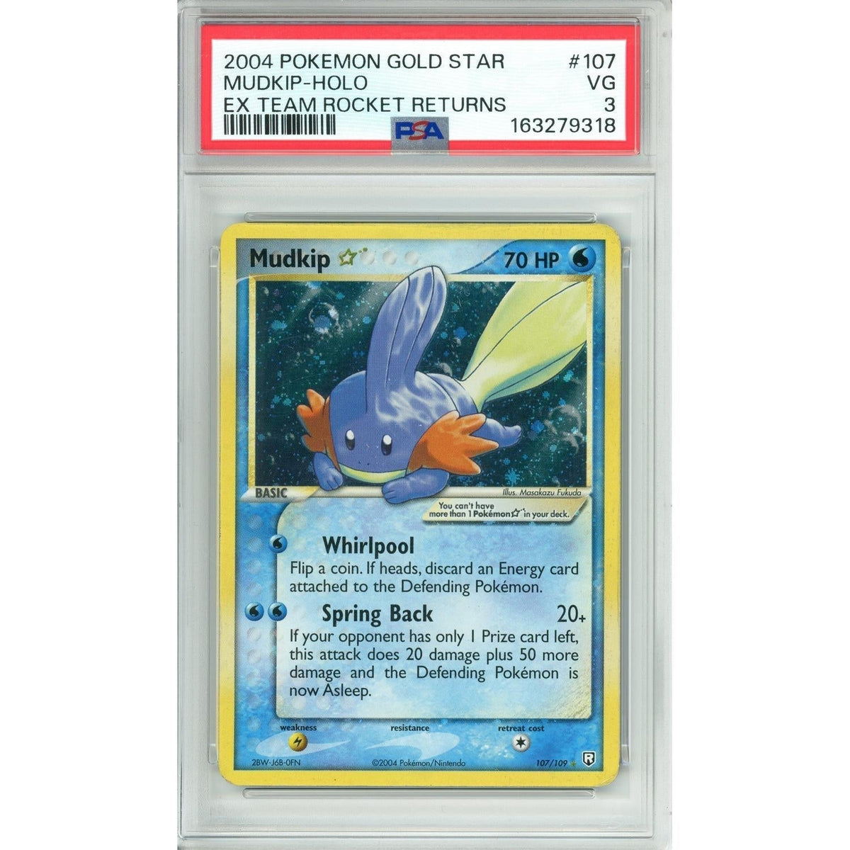 Pokémon Pokemon Graded: Mudkip Gold Star 107/109 EX Team Rocket Returns (2004) PSA 3