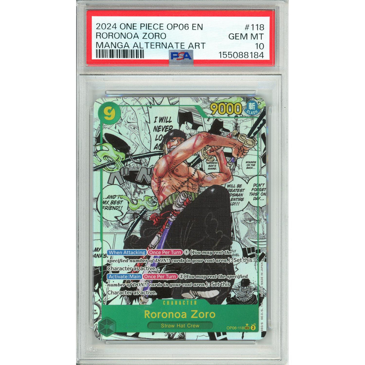 One Piece TCG One Piece Graded: Roronoa Zoro Manga Alt Art Op06-118 Wings Of The Captain PSA 10