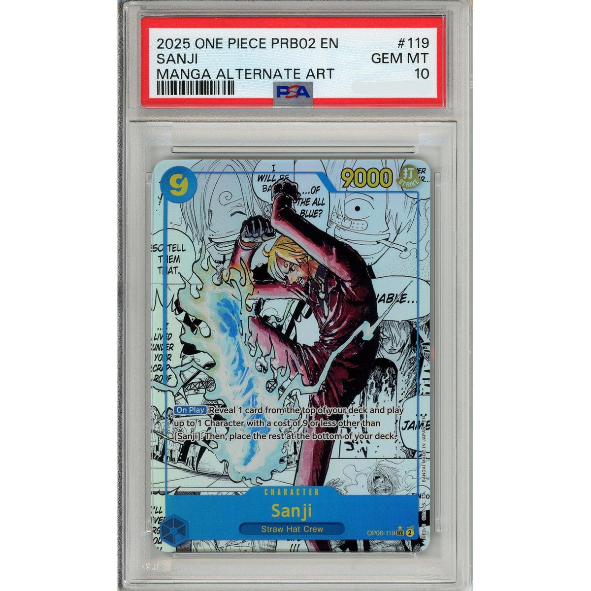 One Piece TCG One Piece Graded: Sanji Manga Alt Art Op06-119 Premium Booster 2 PSA 10