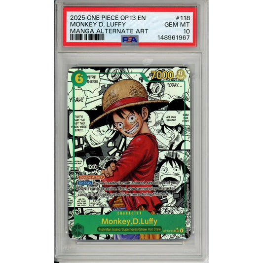 One Piece TCG One Piece Graded: Monkey D. Luffy Op13-118 Manga Alt Art (2025) PSA 10