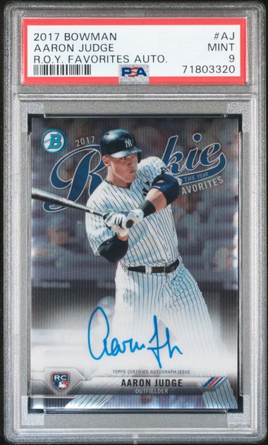 Baseball Bowman Aaron Judge 2017 Bowman Rookie Of The Year Favorites Auto PSA 9